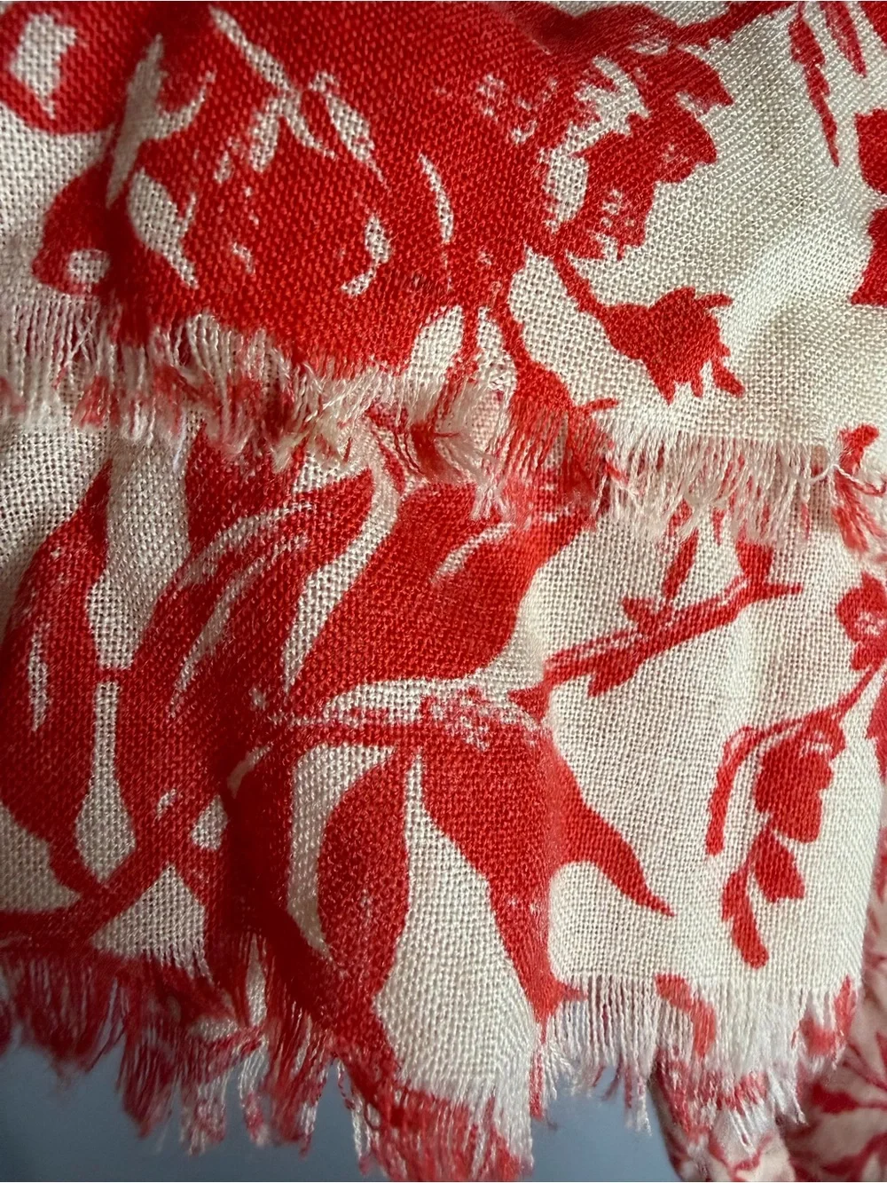 J. Crew Red Floral Lightweight Wrap Scarf 100% Wool